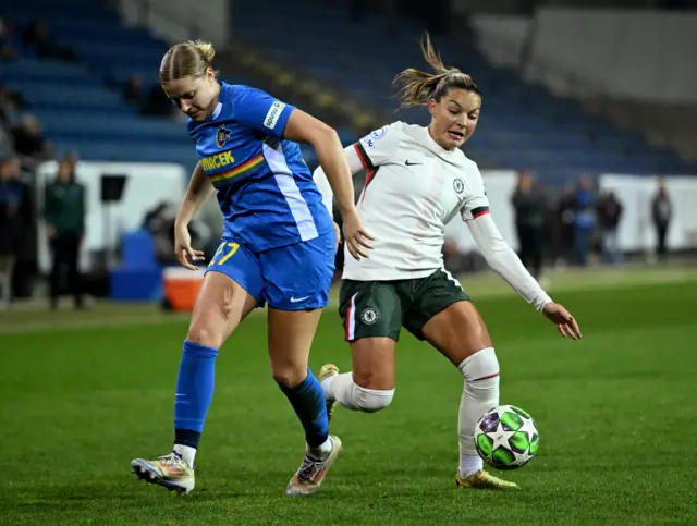 St. Polten's Sarah Gutmann in action with Chelsea's Johanna Rytting Kaneryd