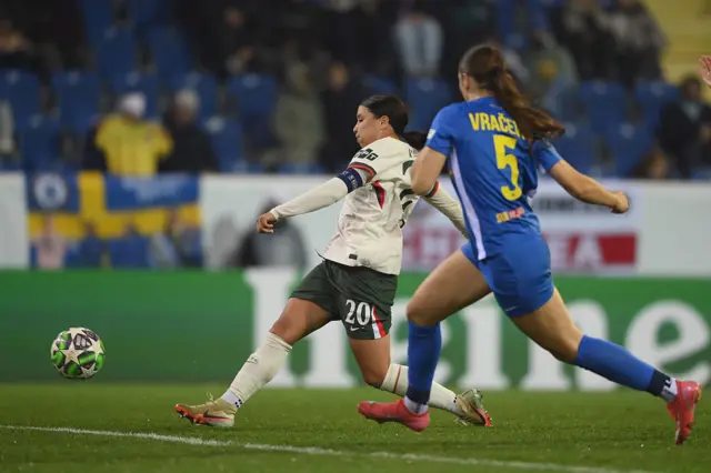 Sam Kerr of Chelsea scores her team's fourth goal