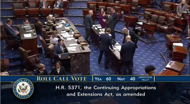 Screenshot of a US Senate vote showing Yay - 60 votes and Nay - 40 votes