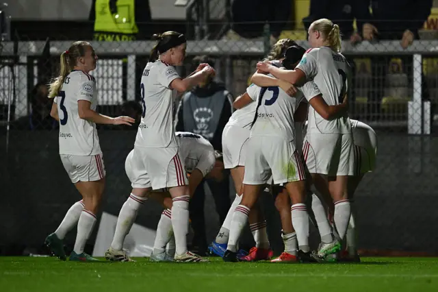 Stine Brekken of Valerenga Fotball Damer celebrates after scoring the goal of 0-1 during the Women's Champions League Matchday 3 between A.S. Roma and Valerenga Fotball Damer at the Tre Fontane Stadium in Rome, Italy, on November 11, 2025.