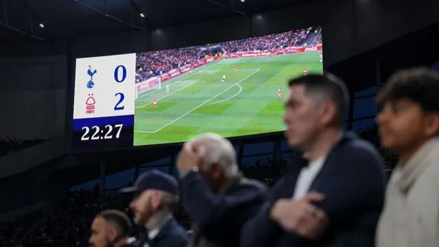 Scoreboard at a match at Tottenham against Nottingham Forest