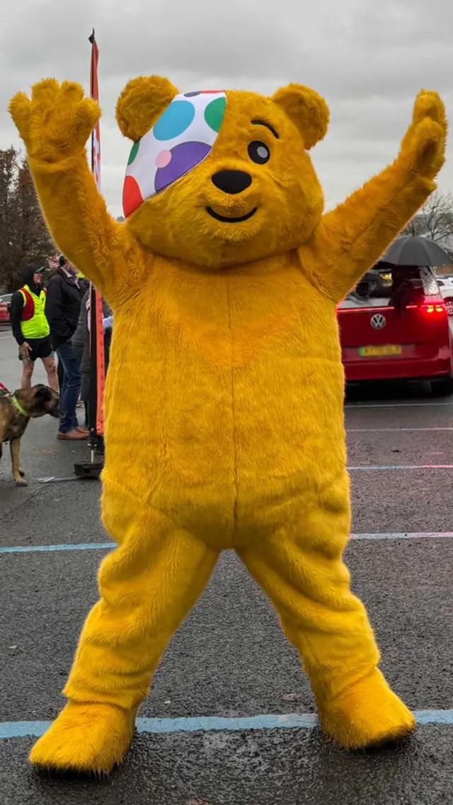 Pudsey in Hexham for the start of Sara's Challenge earlier today
