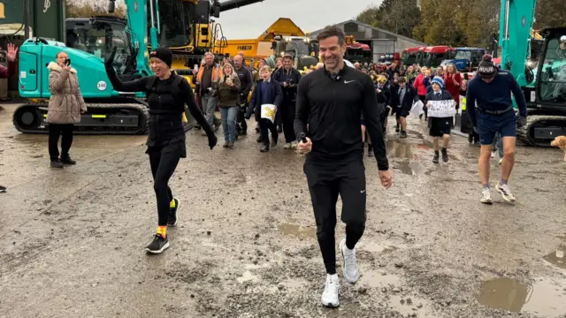 Sara Cox and Gethin Jones in the tractor park