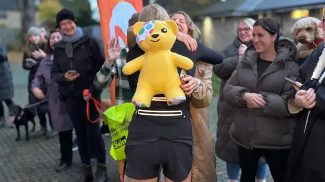 Sara and Pudsey have a hug!