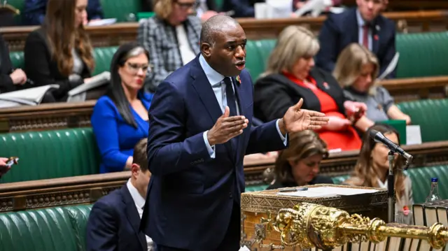 David Lammy talks and gestures with his hands in the Commons