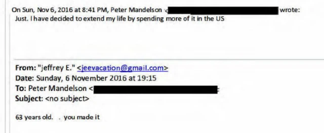 Extract of email from Epstein to Mandelson