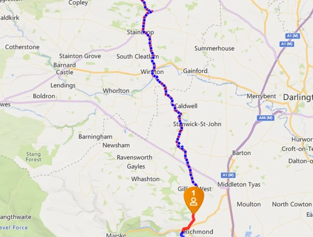 Map showing Sara's journey to Richmond