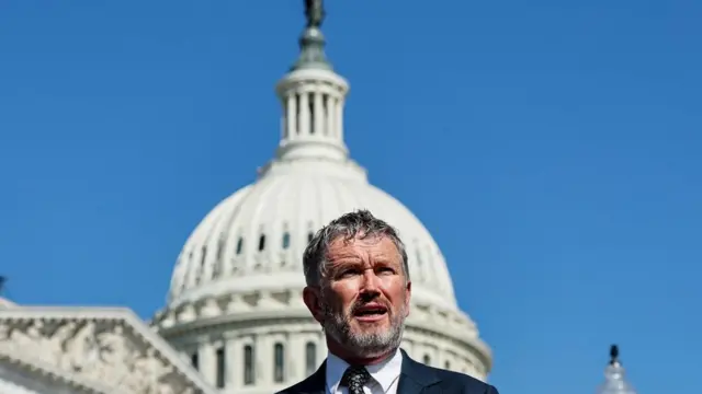 US Reoresentative Thomas Massie speaks during a news conference