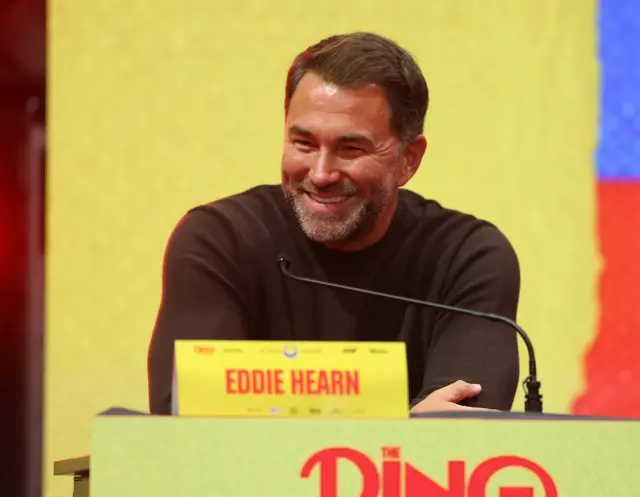 Eddie Hearn speaks at a news conference