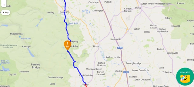 A still of Sara Cox's Great Northern Marathon tracker route.