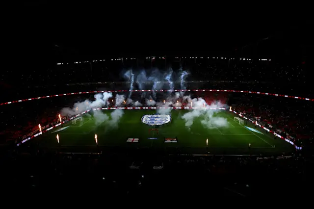 General view inside the stadium as players walk onto the pitch