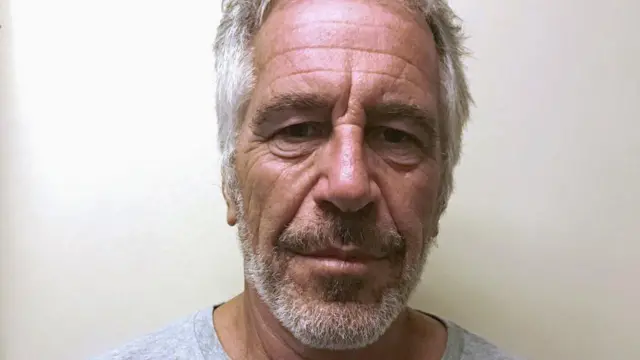 Epstein appears in a photograph taken for the New York State Division of Criminal Justice Services' sex offender registry. He looks directly to camera