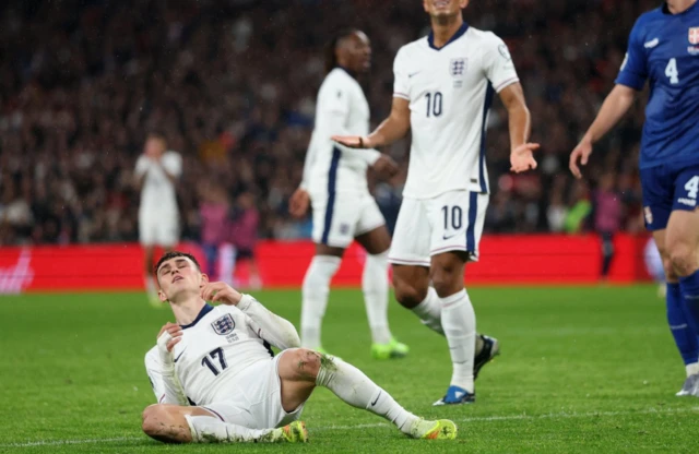 England's Phil Foden reacts