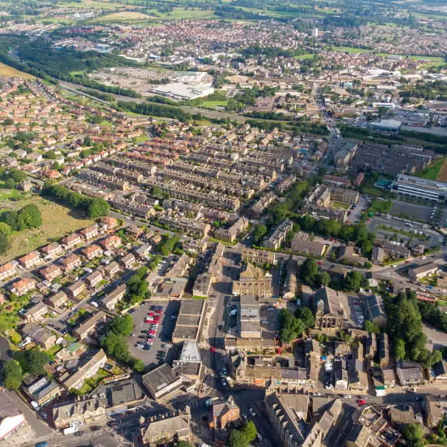 An aerial view of Pudsey town
