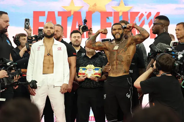 Chris Eubank Jr and Conor Benn at the weigh in for the first fight