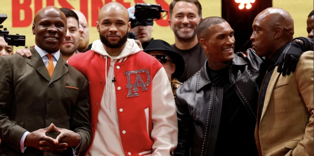 Chris Eubank Sr, Chris Eubank Jr, Conor Benn and Nigel Benn posing for a picture.