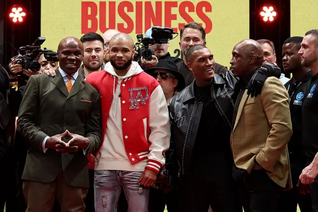 Chris Eubank Jr, Chris Eubank Sr, Conor Benn and Nigel Benn standing next to each other