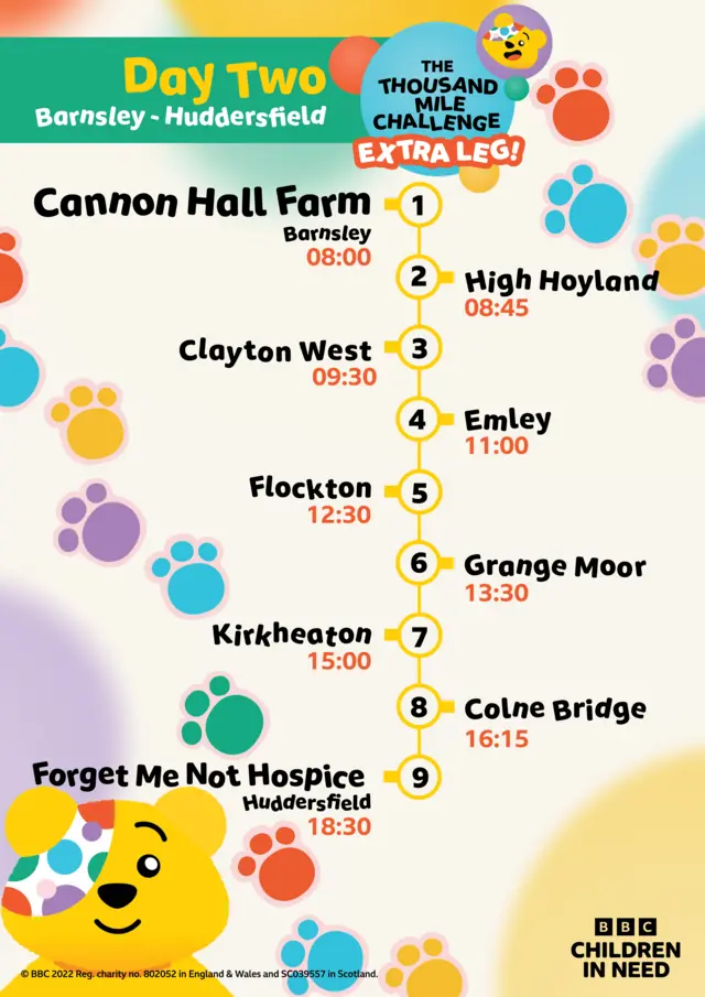 A guide to the second day of the three-legged challenge, with locations and timings.