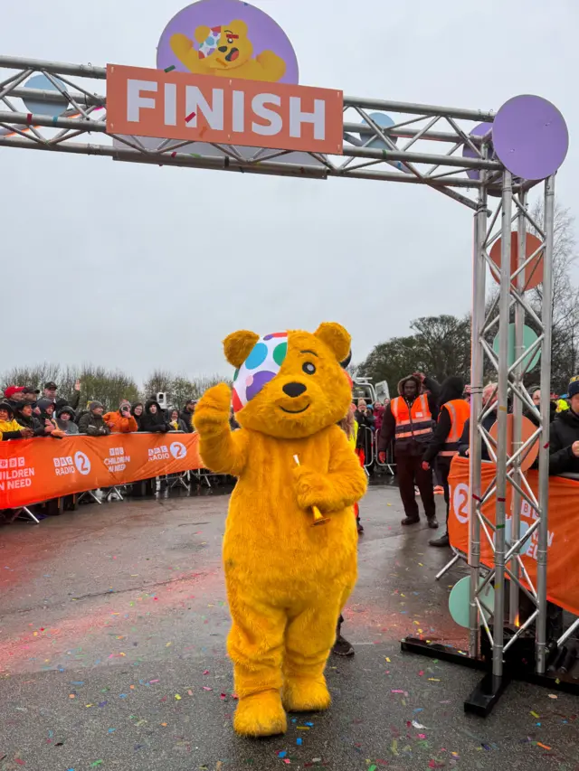 Pudsey waves at the finish line