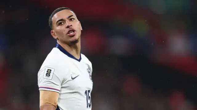 Morgan Rogers in action for England against Serbia.