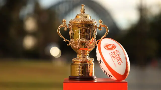 The Rugby World Cup trophy