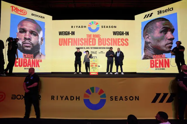 Ben Shalom and Eddie Hearn wait on the stage