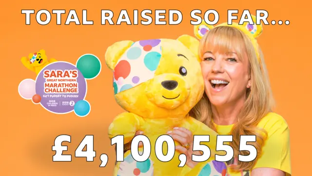 Sara Cox with Pudsey. Total raised so far..... £4,100,555