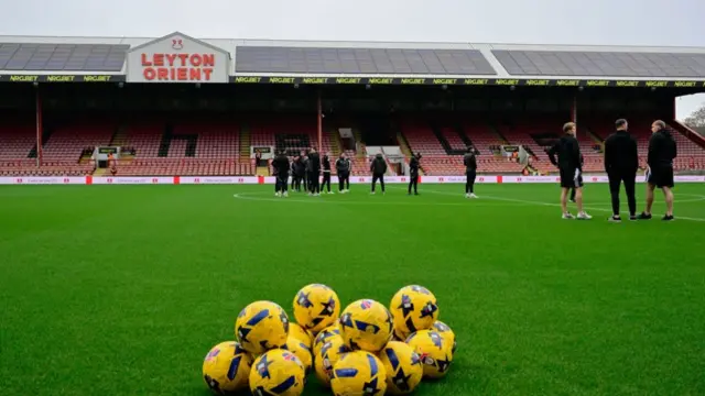 EFL matchballs on the pitch at Leyton Orient
