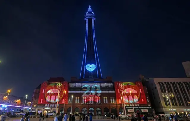 A Strictly Come Dancing themed illumination lights up Blackpool Tower ahead of the Blackpool Strictly Come Dancing show this weekend