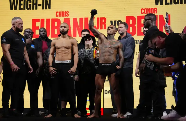 Chris Eubank Jr and Conor Benn standing next to each other at the weigh-in
