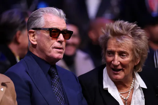 Pierce Brosnan and Rod Stewart at ringside