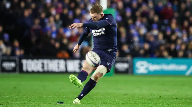 Finn Russell successfully kicks a penalty for Scotland against Argentina