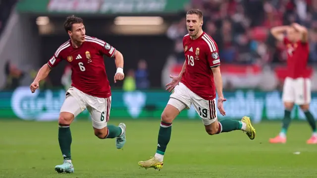 Barnabas Varga of Hungary celebrates scoring his team's second goal