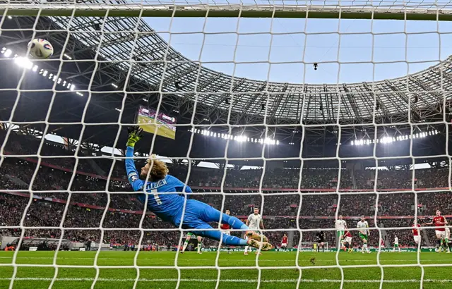 Republic of Ireland goalkeeper Caoimhin Kelleher concedes a second goal against Hungary