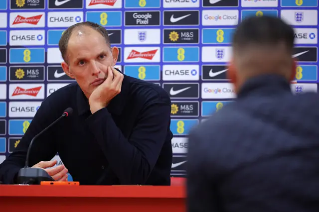 Thomas Tuchel, Head Coach of England, speaks to the media