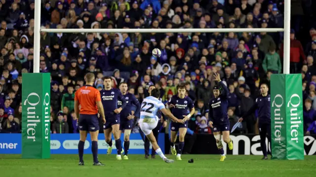 Santi Carreras scores a conversion for Argentina against Scotland