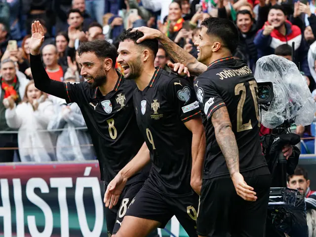 Portuguese players celebrate scoring against Armenia in the World Cup 2026 Qualifier
