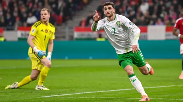 Troy Parrott of Republic of Ireland celebrates after scoring his side's second goal