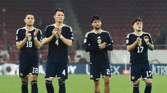 Scotland players applaud the crowd after their defeat to Greece