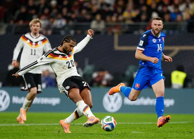 Serge Gnabry scores the second goal for Germany
