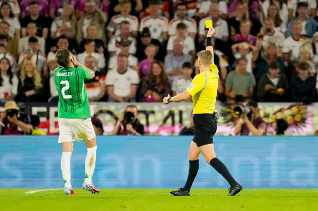 Conor Bradley shown yellow card