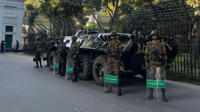 Security stationed outside a court in Dhaka