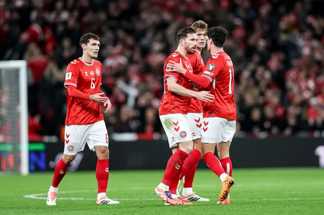 Players of Denmark celebrate