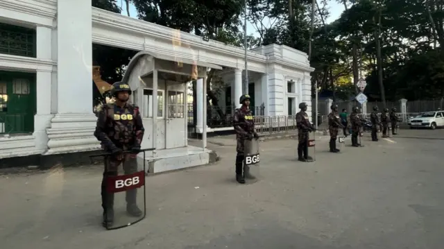Security stationed outside a court in Dhaka