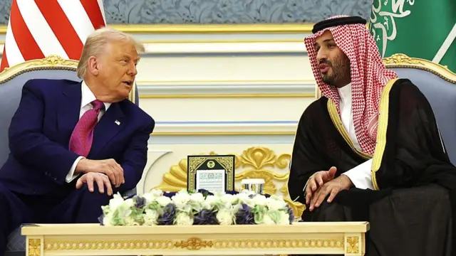 U.S. President Donald Trump meets with Saudi Crown Prince Mohammed bin Salman during a “coffee ceremony”.