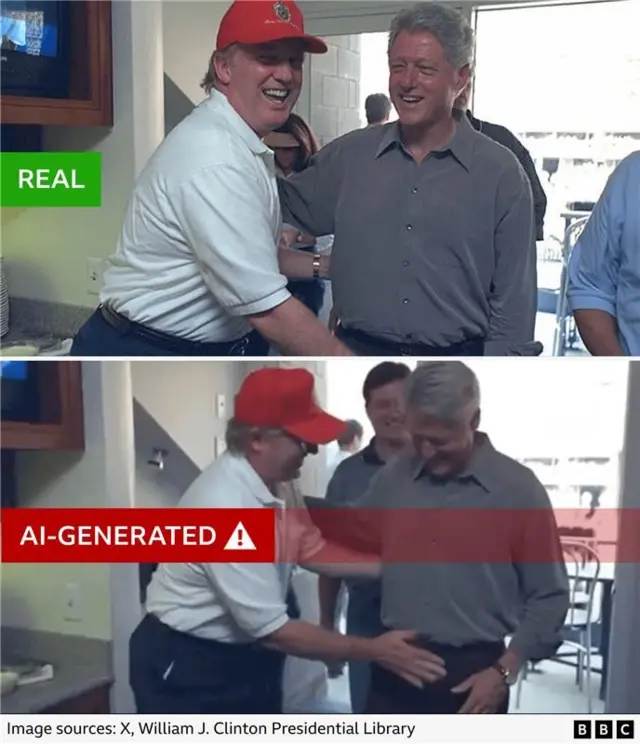 A comparison of the real image and a screen from the AI video