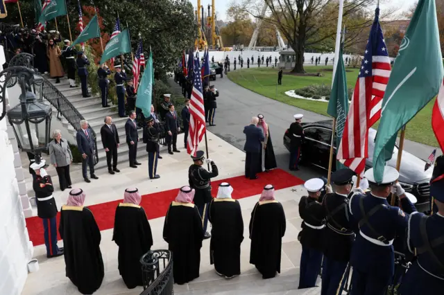 U.S. President Donald Trump welcomes Saudi Crown Prince and Prime Minister Mohammed bin Salman, at White House