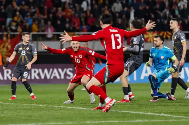 David Brooks celebrates scoring against North Macedonia in March