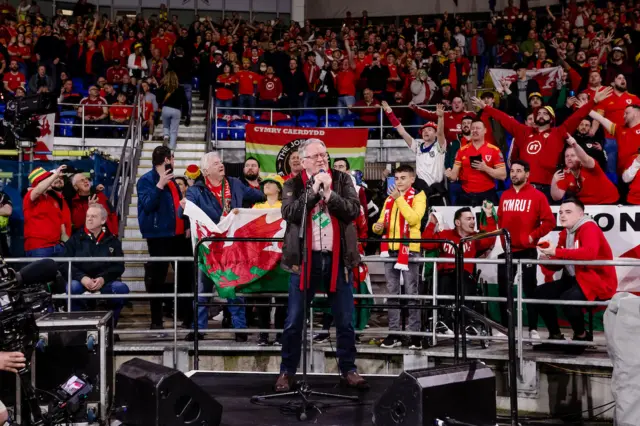 Dafydd Iwan's Yma O Hyd has become an anthem for Welsh football fans since his performance of the song before the win over Austria in 2022