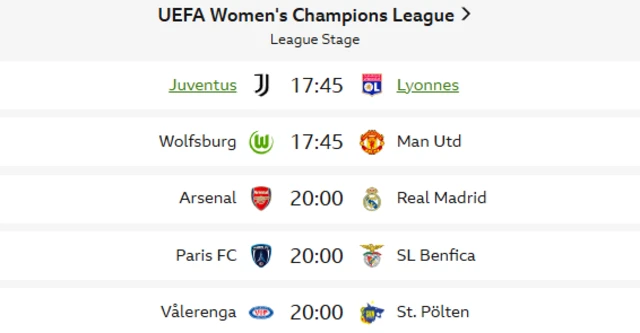 Champions League fixtures
